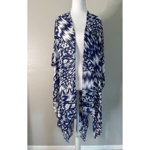 Michael Stars Blue White Abstract Print Viscose Kimono Duster One Size Flowy